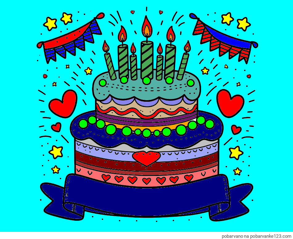POBARVANA POBARVANKA - Pobarvanka velike torte za rojstni dan
