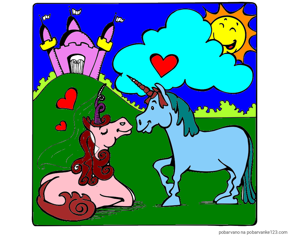 POBARVANA POBARVANKA - Pobarvanka zaljubljenih samorogov