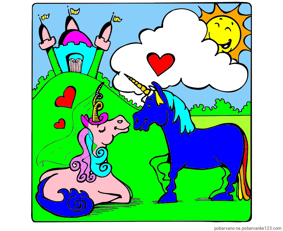 POBARVANA POBARVANKA - Pobarvanka zaljubljenih samorogov