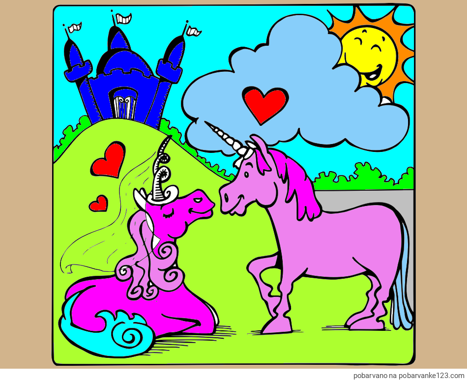 POBARVANA POBARVANKA - Pobarvanka zaljubljenih samorogov