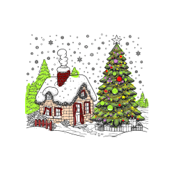 Pobarvana pobarvanka - Pobarvanka zasnežene hiške na božično noč