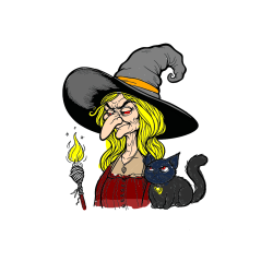 Pobarvana pobarvanka - Pobarvanka zlobne stare čarovnice in mačke