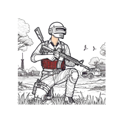 Pobarvana pobarvanka - PUBG pobarvanka glavnega lika v klečečem položaju