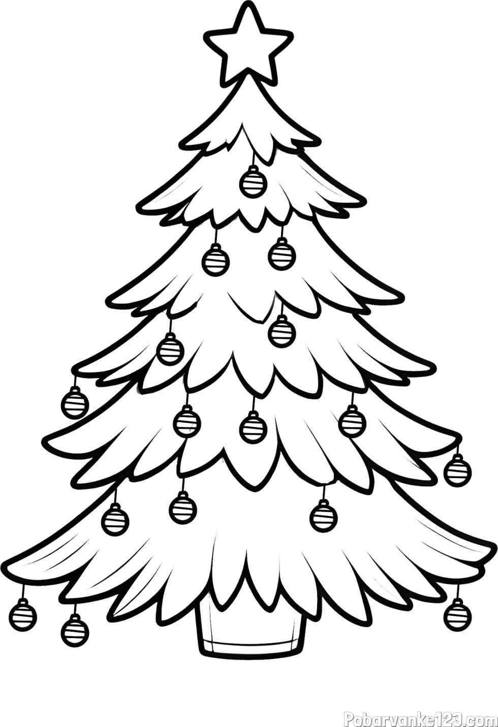 Pobarvanka božične jelke z božično zvezdico in bunkicami