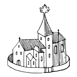 Pobarvanka cerkve obdane z obzidjem