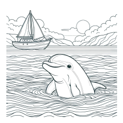 Pobarvanka delfina v morju ter jadrnice