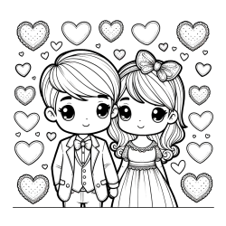 Pobarvanka dveh zaljubljencev s srčki