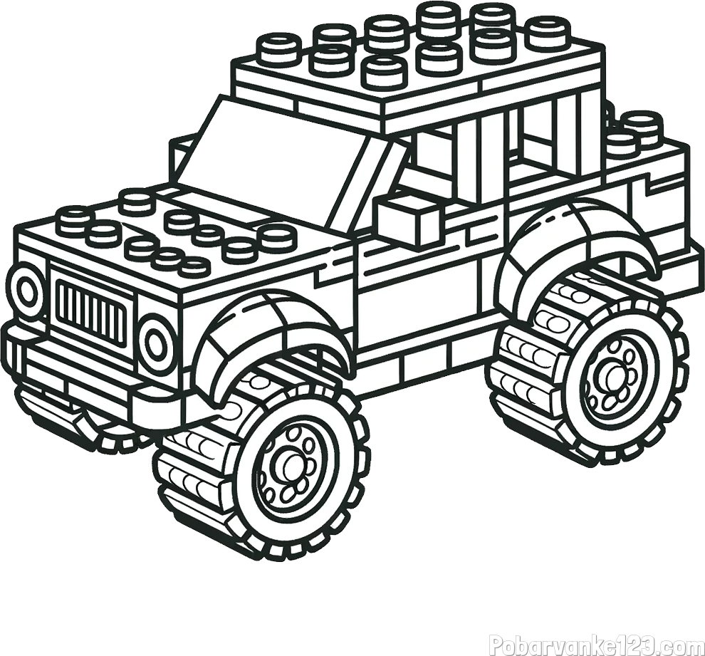 Pobarvanka džipa sestavljenega iz LEGO kock