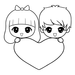 Pobarvanka fantka in deklice, ki objemata srček