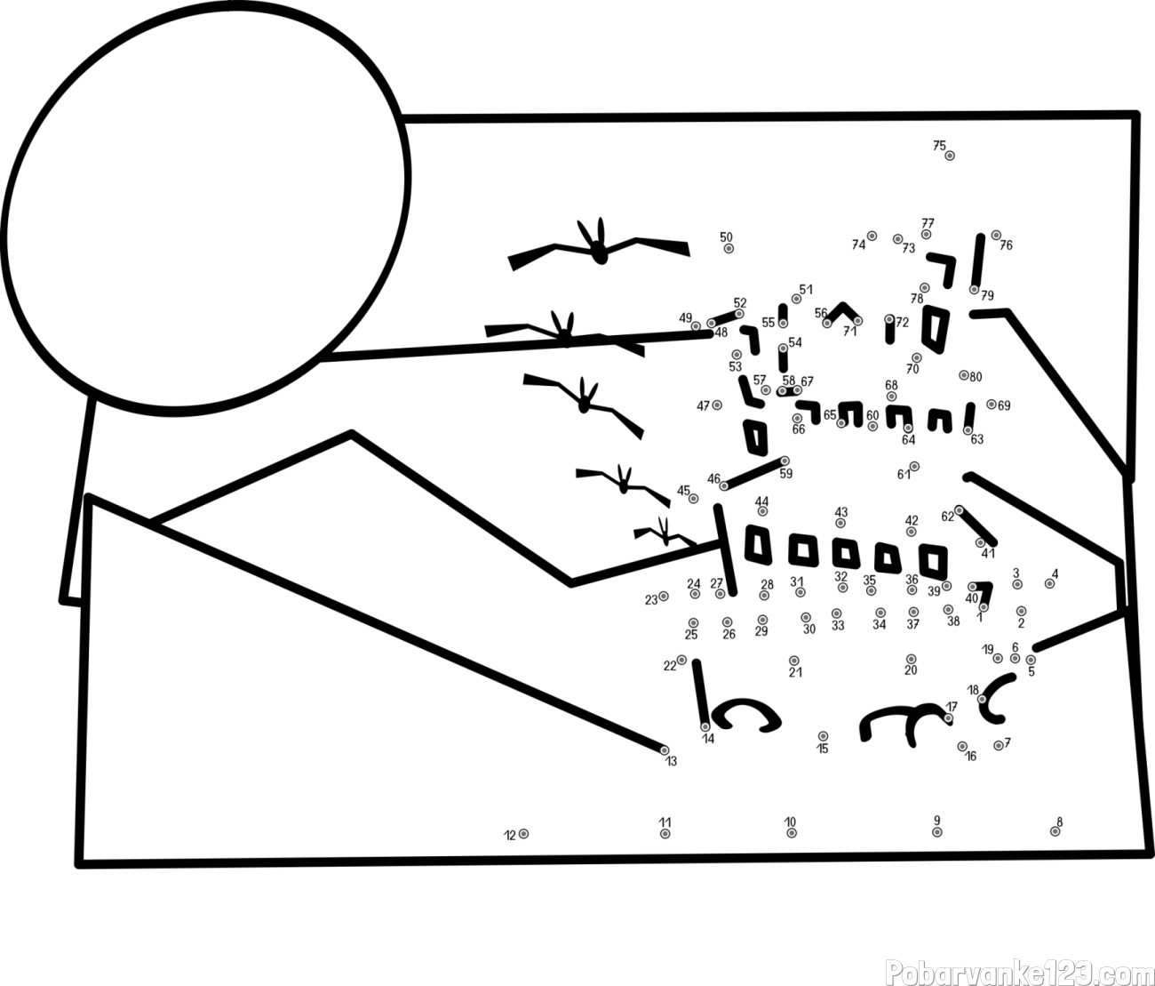 Pobarvanka gradu - poveži številke od pike do pike