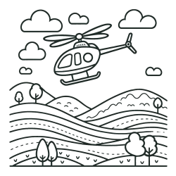 Pobarvanka helikopterja, ki leti nad pokrajino