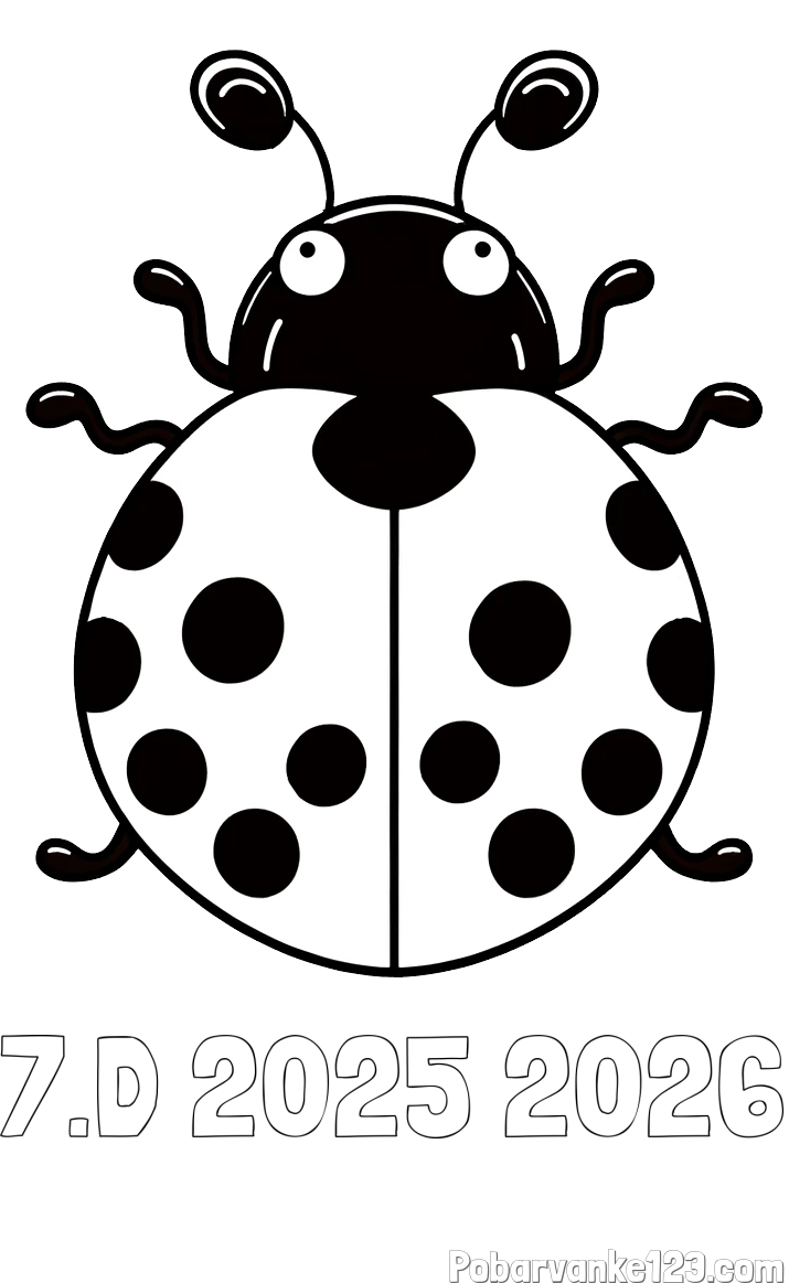 Pobarvanka imena 7.D 2025 2026 in pobarvanka pikapolonice z velikimi tipalkami