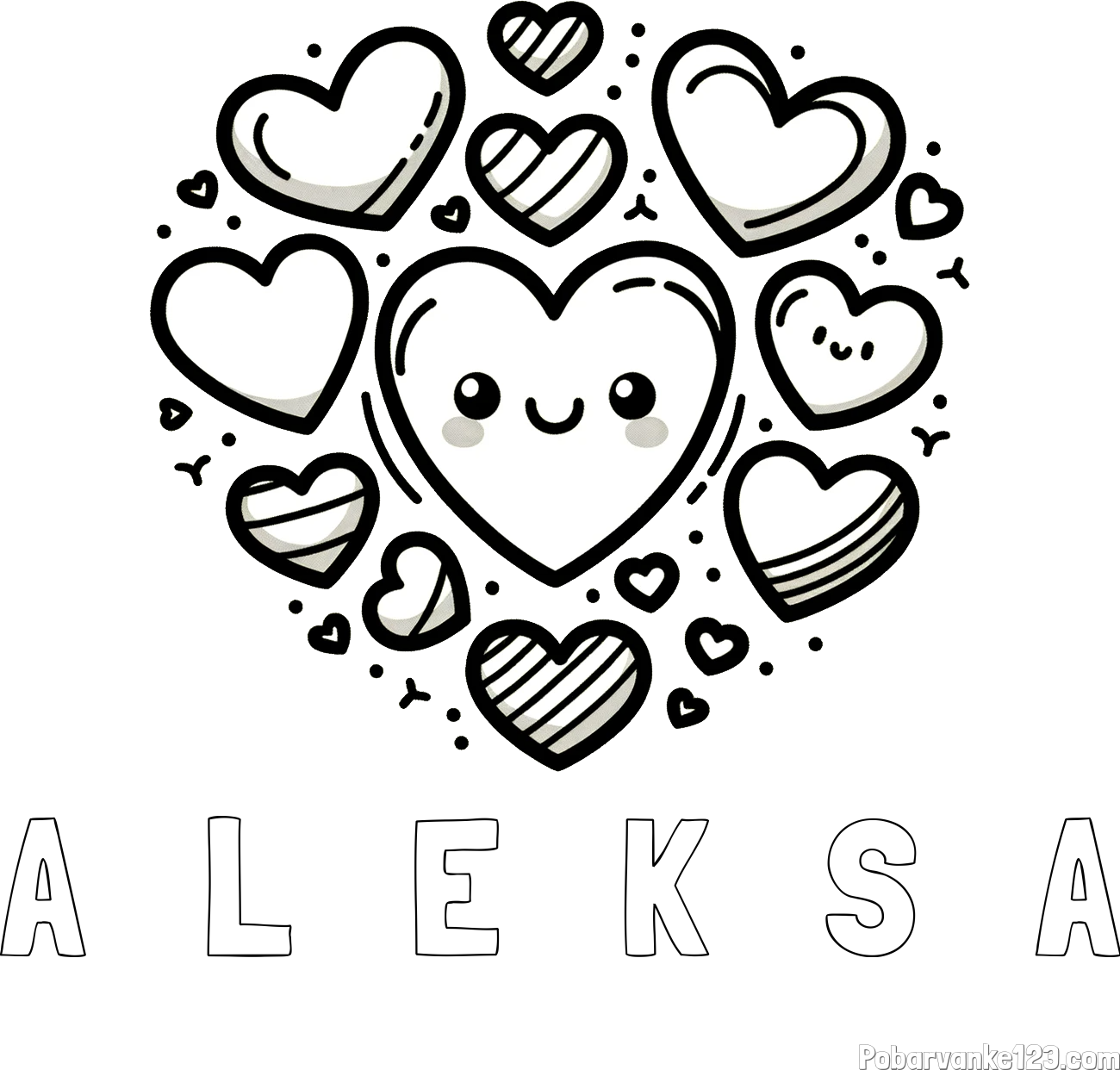 Pobarvanka imena A   L   E   K   S   A in pobarvanka srčkov