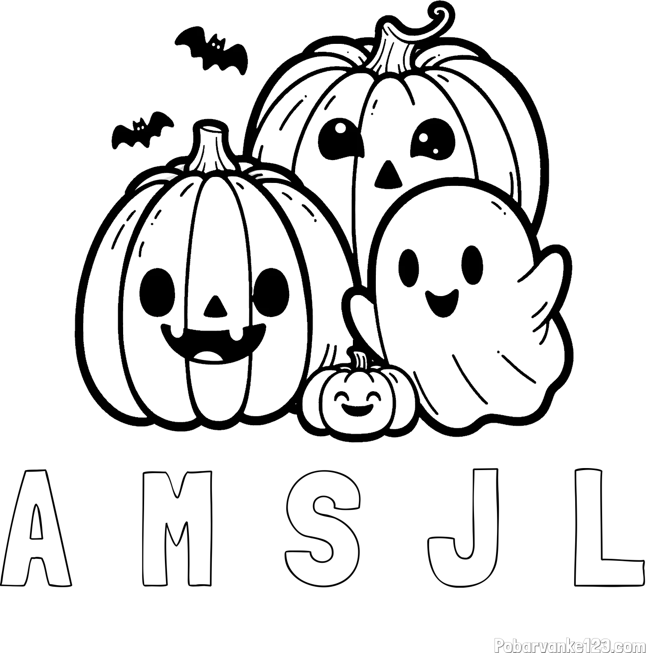 Pobarvanka imena A  M  S  J  L in pobarvanka duhca in buč za noč čarovnic