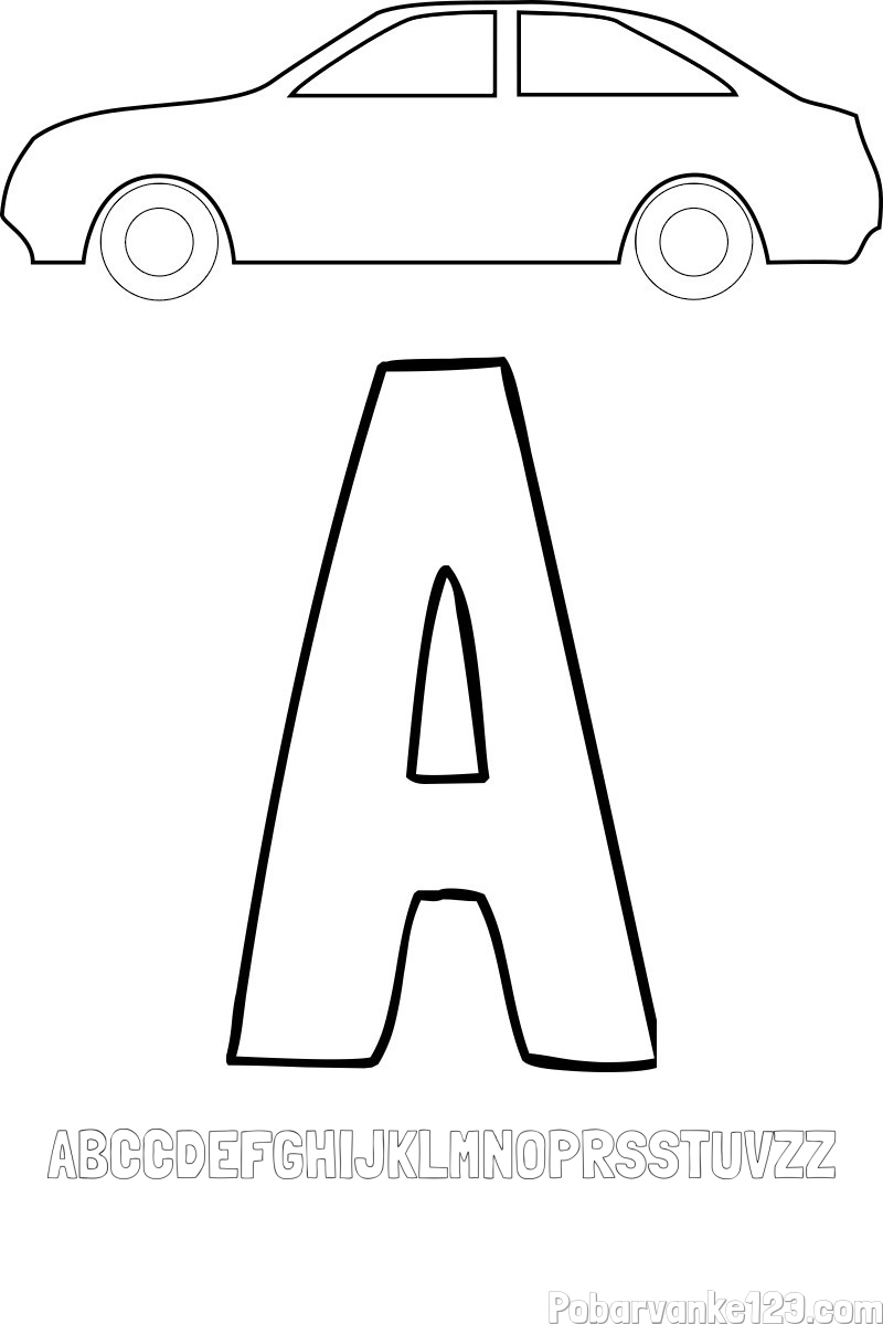 Pobarvanka imena ABCČDEFGHIJKLMNOPRSŠTUVZŽ in pobarvanka črke A