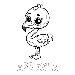 Online izdelana pobarvanka - Pobarvanka imena ABRESHA in pobarvanka majhnega flaminga