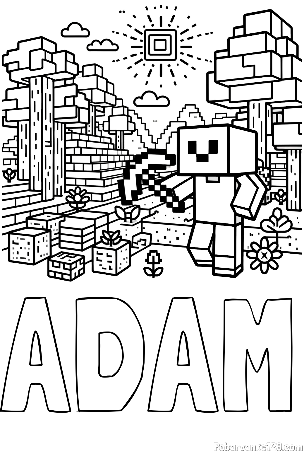 Pobarvanka imena ADAM in pobarvanka Minecraft sveta