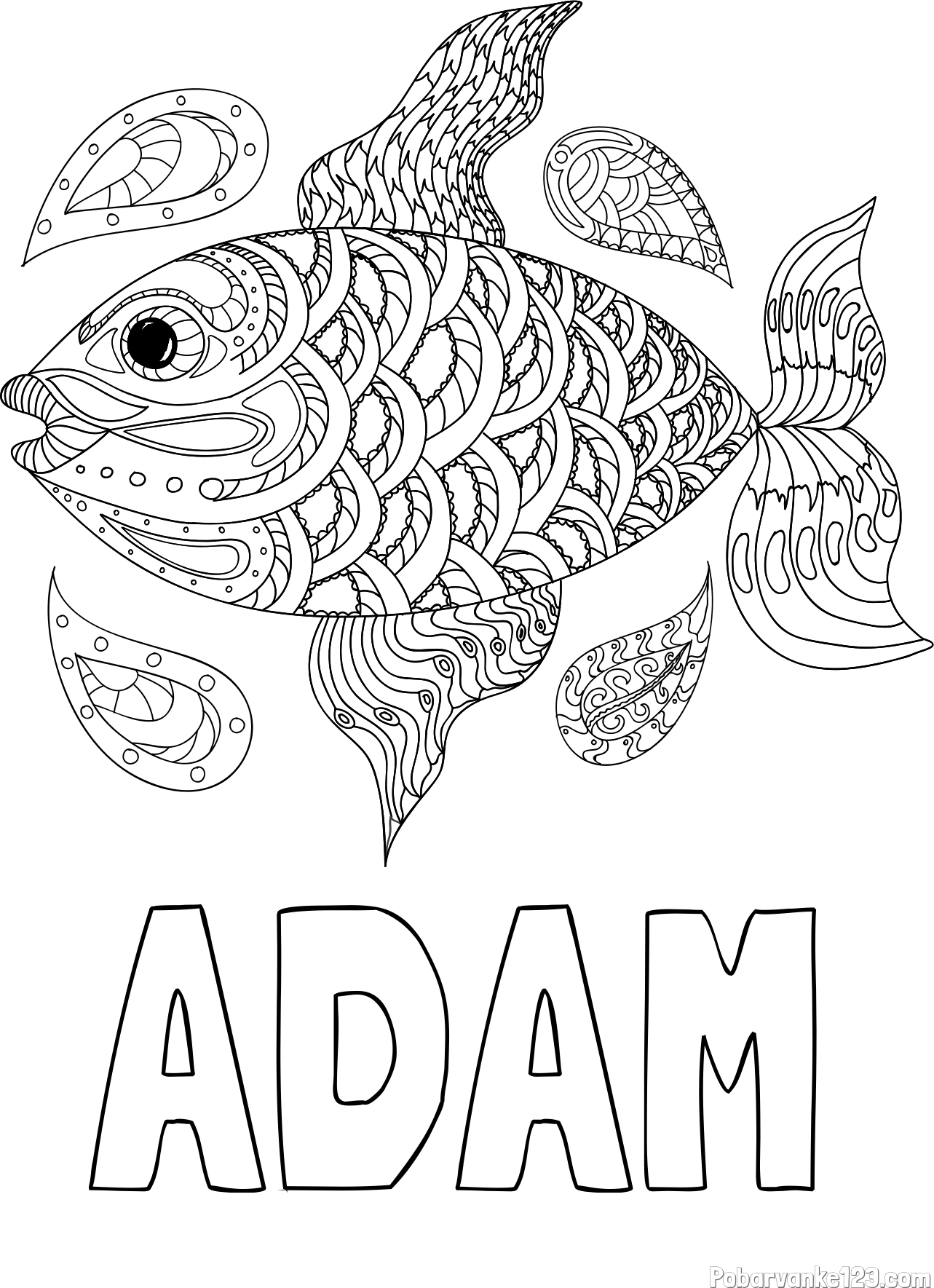 Pobarvanka imena ADAM in pobarvanka pisane ribe