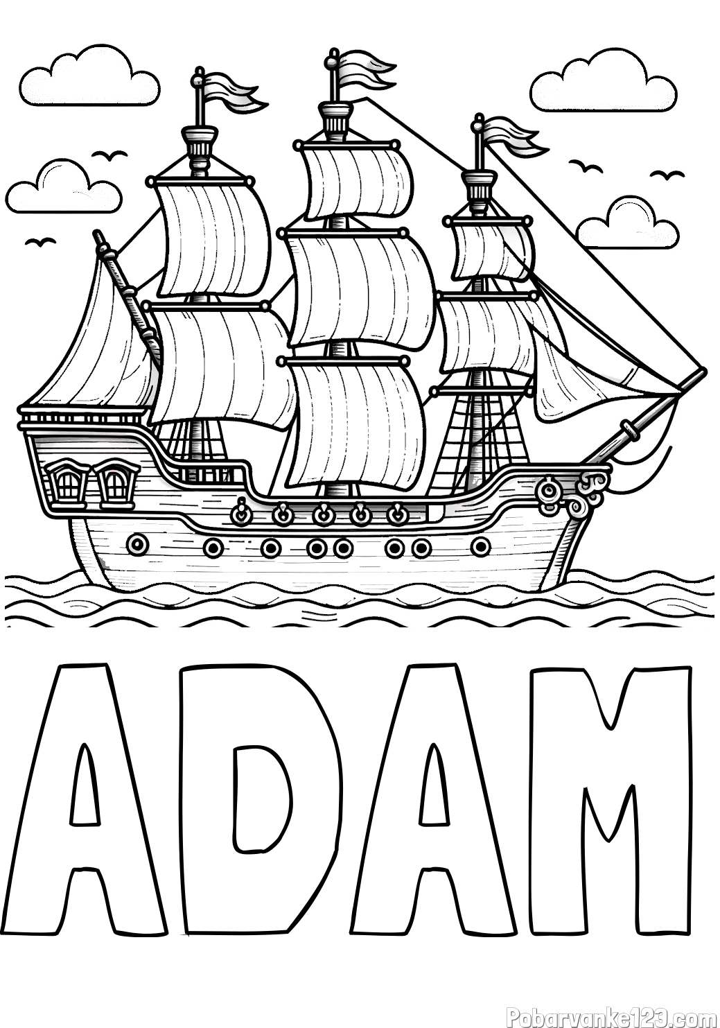 Pobarvanka imena ADAM in pobarvanka stare gusarske ladje