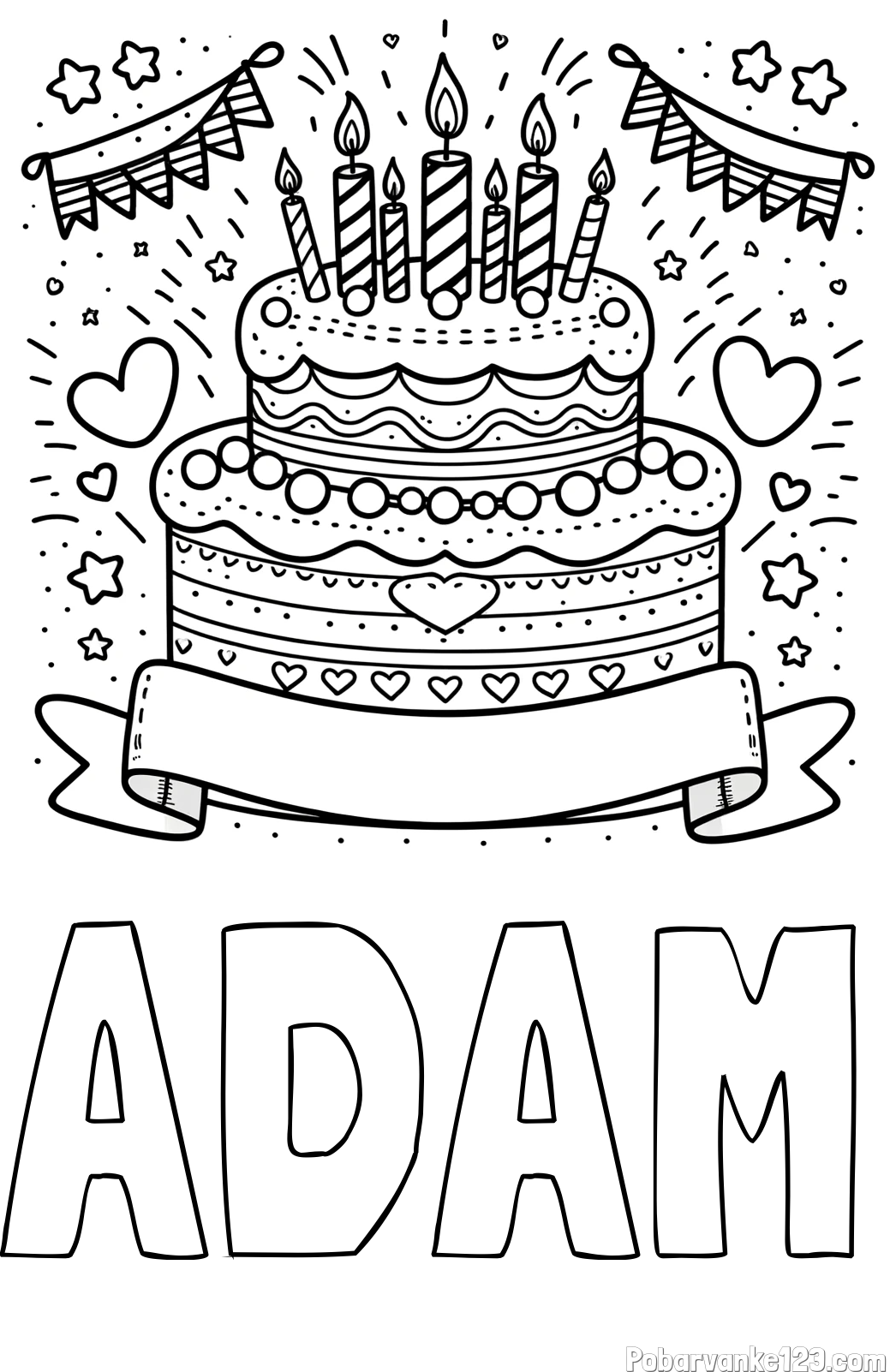 Pobarvanka imena ADAM in pobarvanka velike torte za rojstni dan