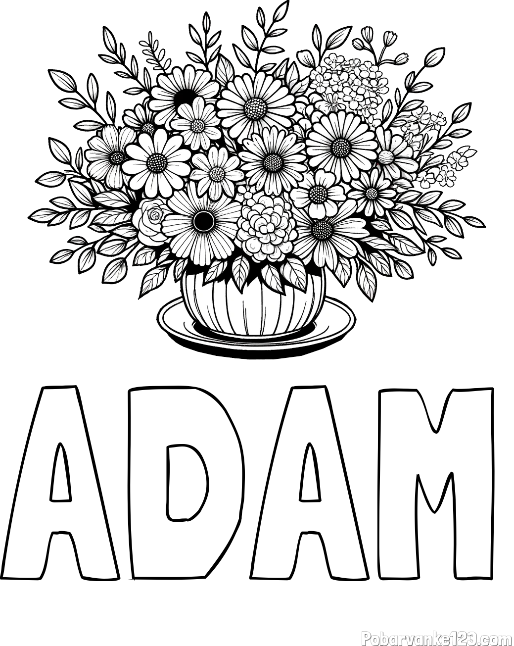 Pobarvanka imena ADAM in pobarvanka velikega šopka rož