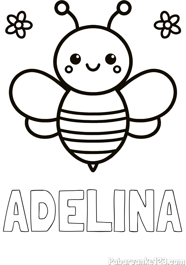 Pobarvanka imena ADELINA in otroška pobarvanka čebele