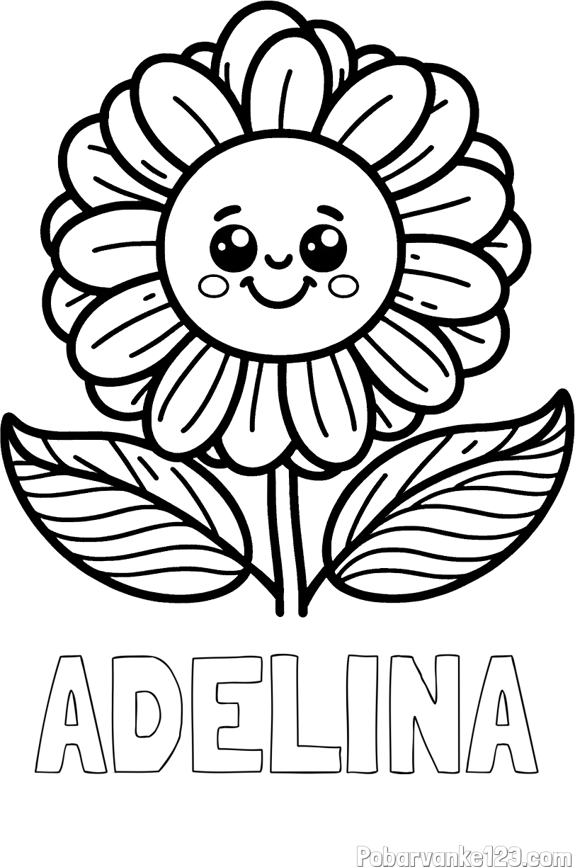Pobarvanka imena ADELINA in pobarvanka ljubke in nasmejane rože