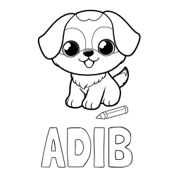 Online izdelana pobarvanka - Pobarvanka imena ADIB in pobarvanka prikupnega kužka