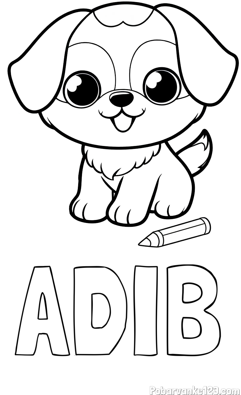 Pobarvanka imena ADIB in pobarvanka prikupnega kužka