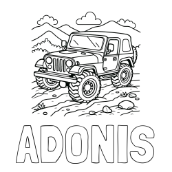 Online izdelana pobarvanka - Pobarvanka imena ADONIS in pobarvanka džipa na terenu