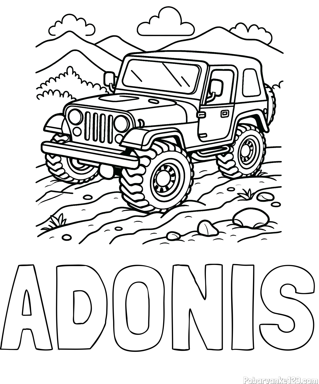 Pobarvanka imena ADONIS in pobarvanka džipa na terenu
