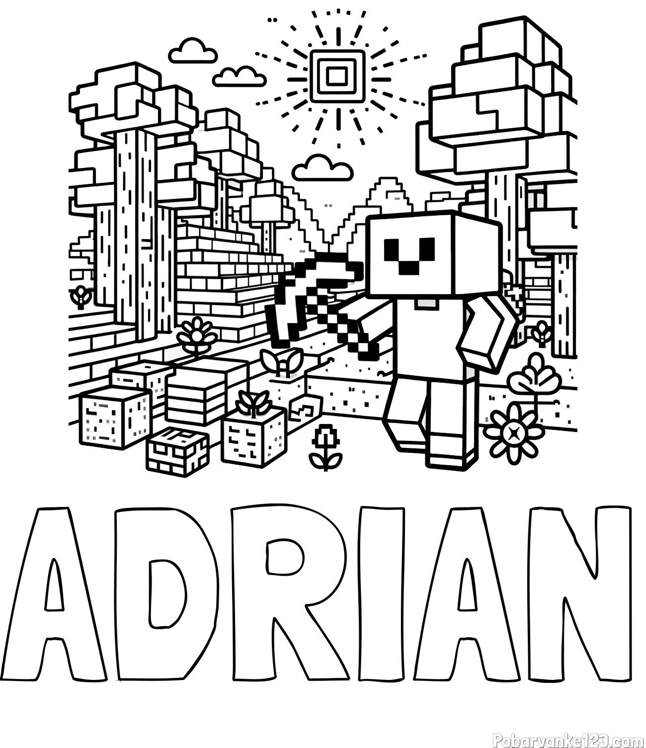 Pobarvanka imena ADRIAN in pobarvanka Minecraft sveta