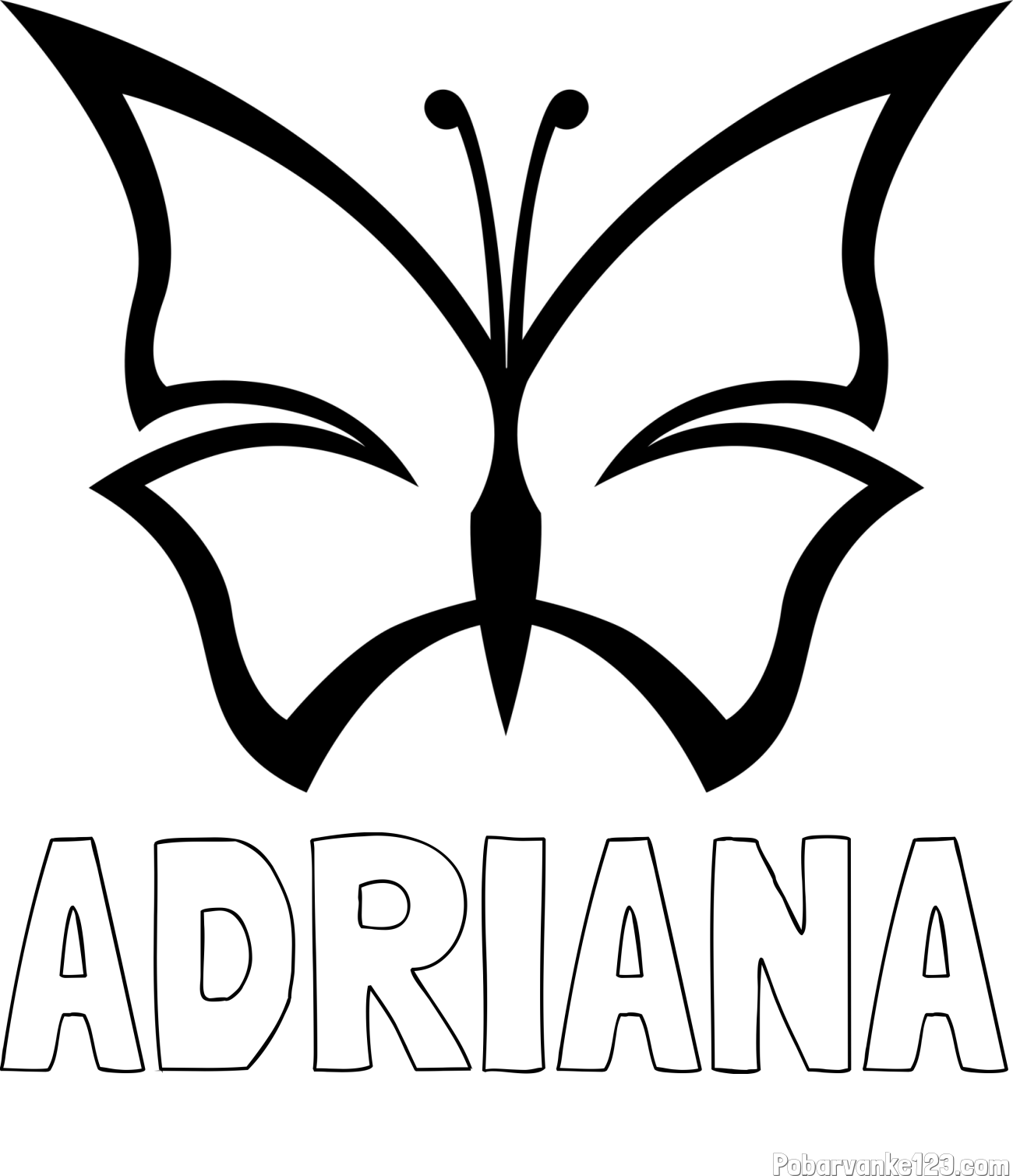 Pobarvanka imena ADRIANA in otroška pobarvanka metulja