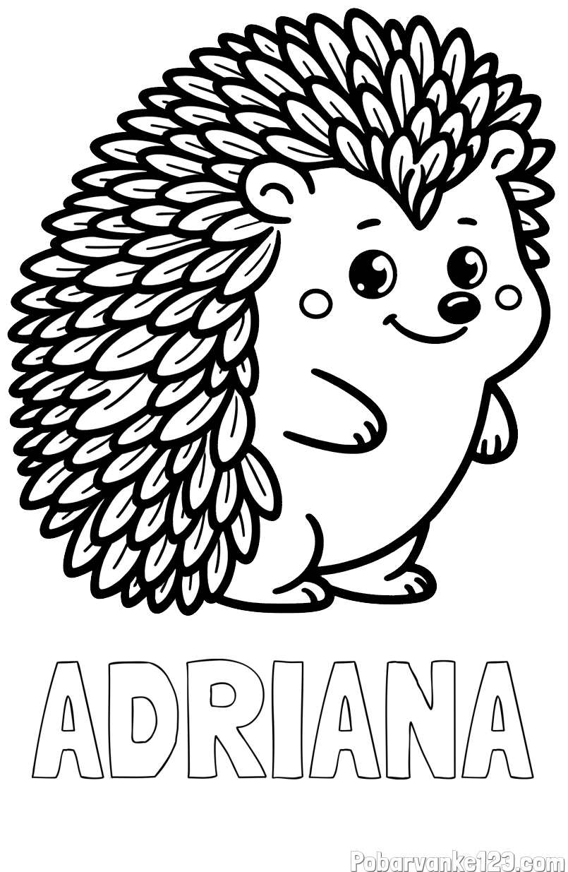 Pobarvanka imena ADRIANA in pobarvanka prisrčnega ježka