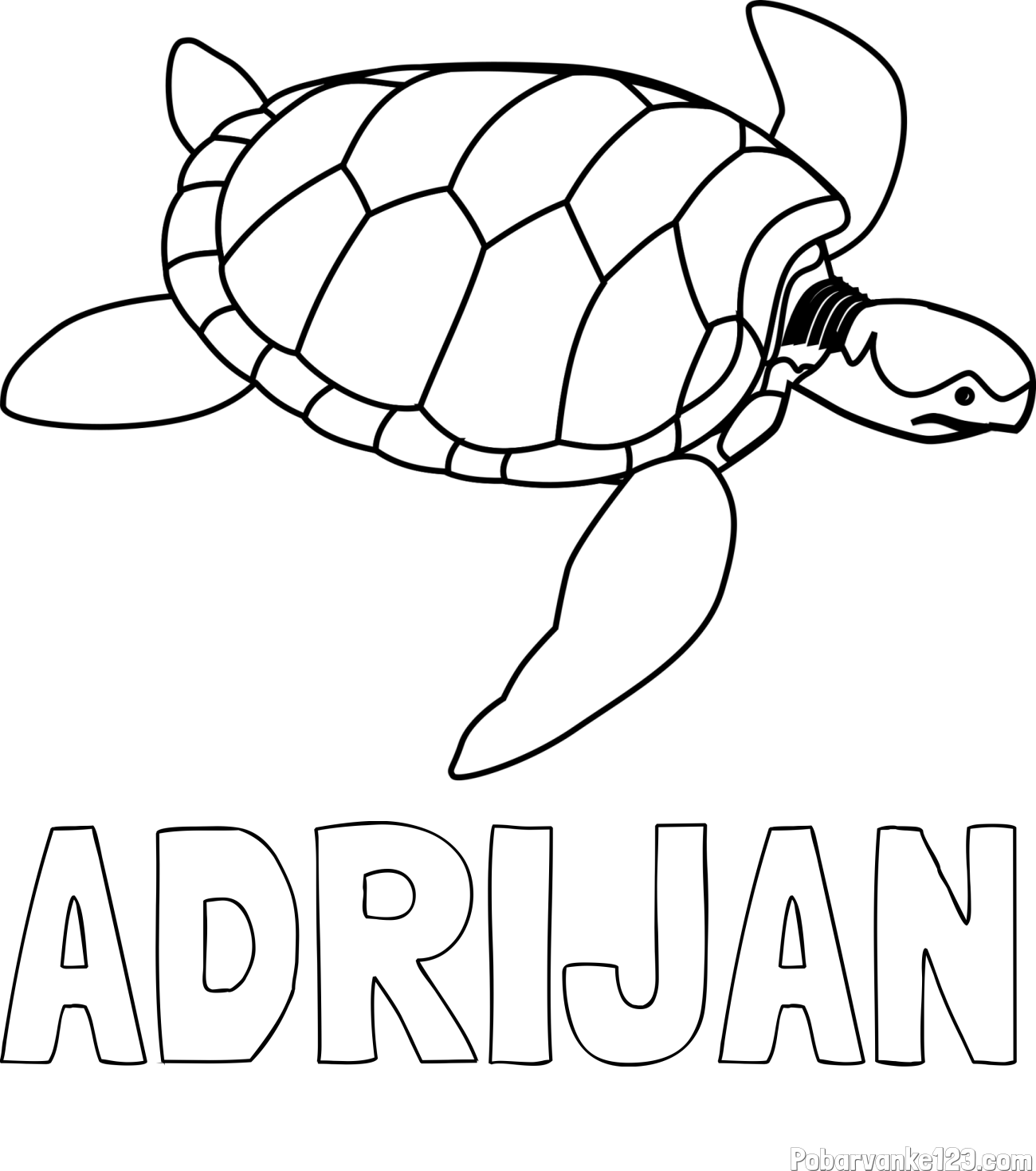 Pobarvanka imena ADRIJAN in otroška pobarvanka velike želve
