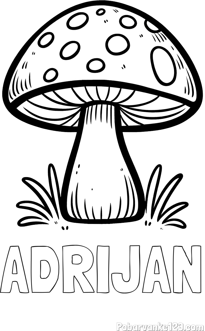 Pobarvanka imena ADRIJAN in pobarvanka gobe