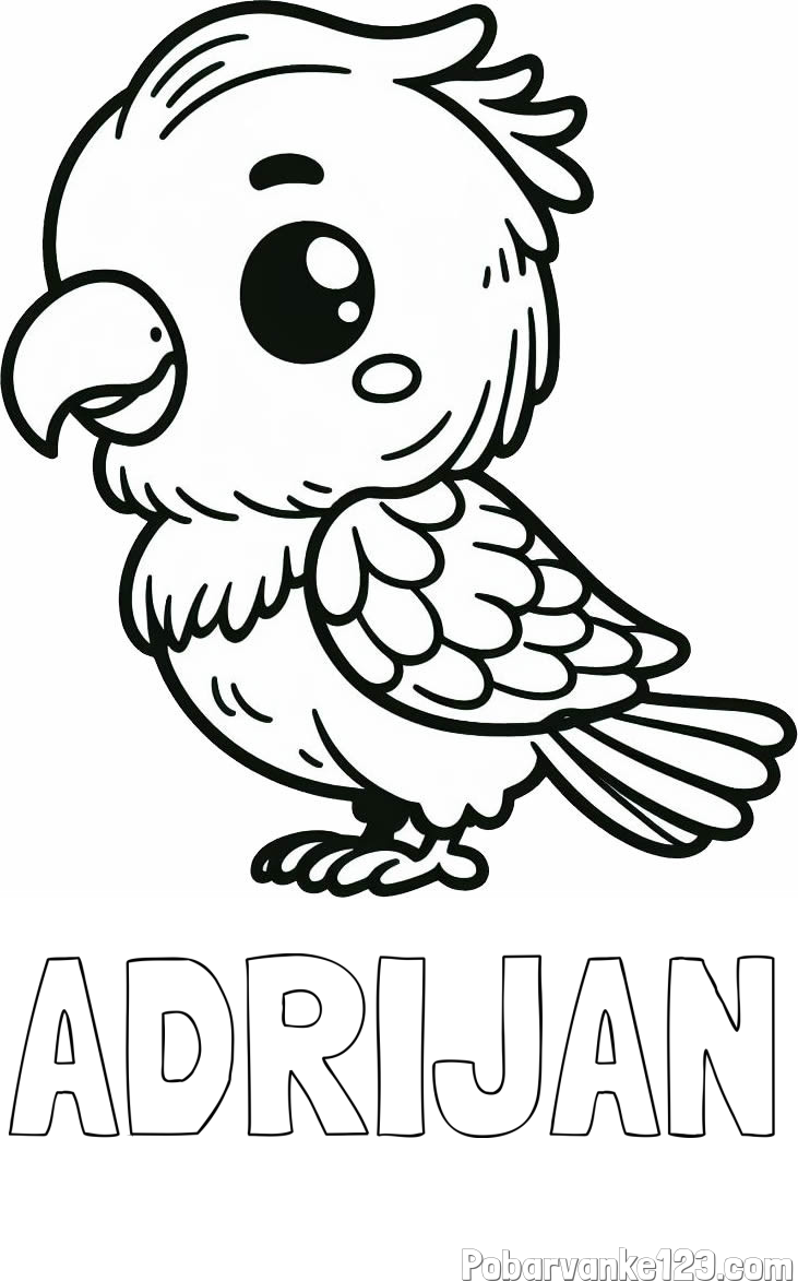 Pobarvanka imena ADRIJAN in pobarvanka ljubkega papagaja