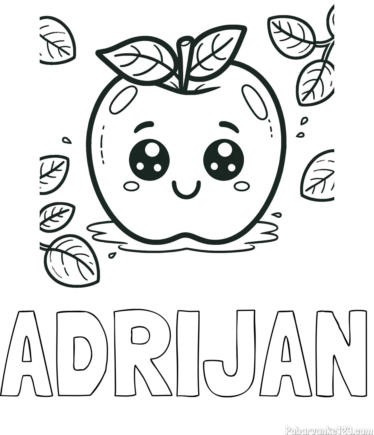 Pobarvanka imena ADRIJAN in pobarvanka nasmejane jabolke