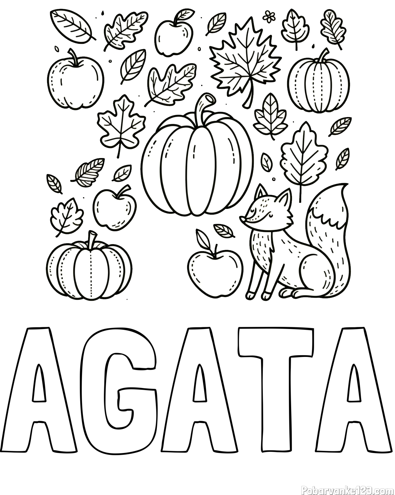 Pobarvanka imena AGATA in pobarvanka z motivom jeseni