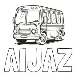 Online izdelana pobarvanka - Pobarvanka imena AIJAZ in pobarvanka avtobusa, ki zavija v desno