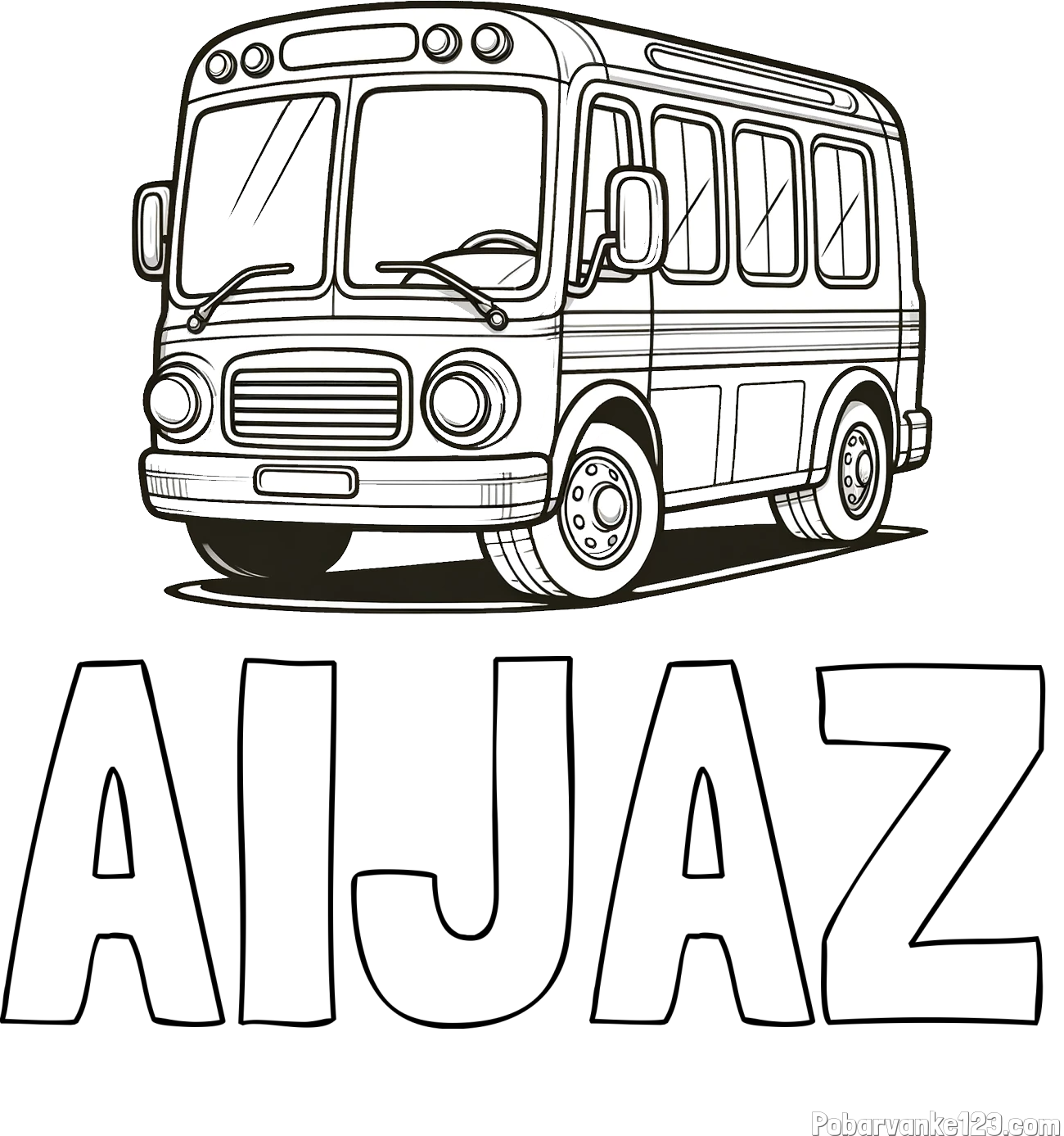 Pobarvanka imena AIJAZ in pobarvanka avtobusa, ki zavija v desno