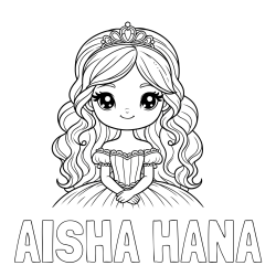 Online izdelana pobarvanka - Pobarvanka imena AISHA HANA in pobarvanka ljubke princese