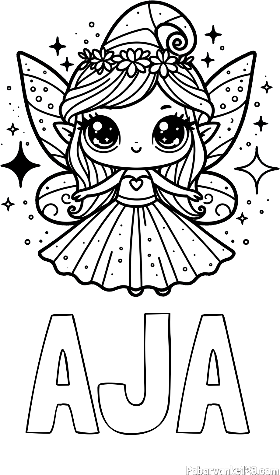 Pobarvanka imena AJA in prikupna čarobna vila