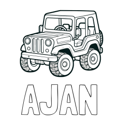 Online izdelana pobarvanka - Pobarvanka imena AJAN in preprosta pobarvanka jeep-a