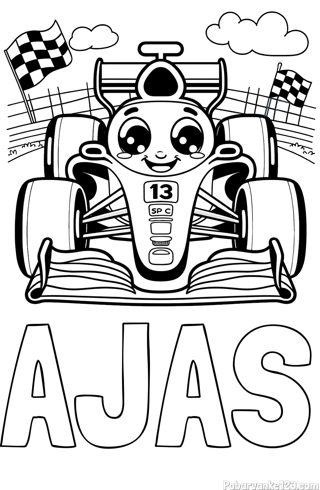 Pobarvanka imena AJAS in otroška pobarvanka FORMULA 1