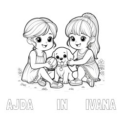 Online izdelana pobarvanka - Pobarvanka imena AJDA        IN      IVANA in pobarvanka prijateljic s kužkom