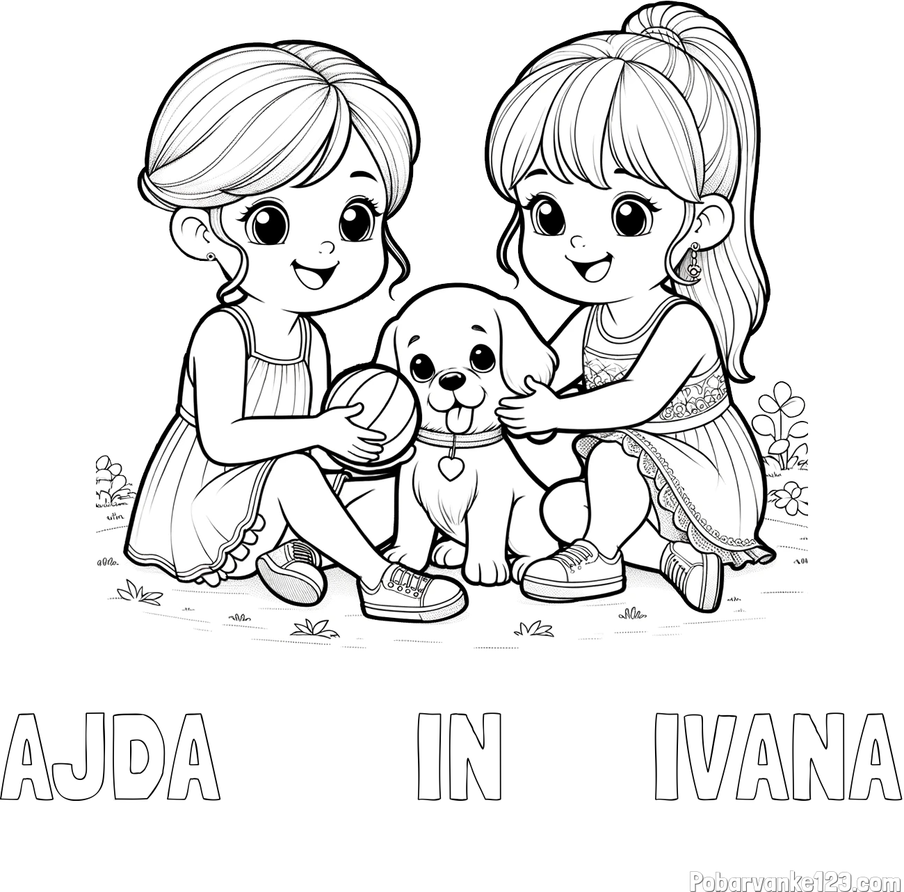 Pobarvanka imena AJDA        IN      IVANA in pobarvanka prijateljic s kužkom