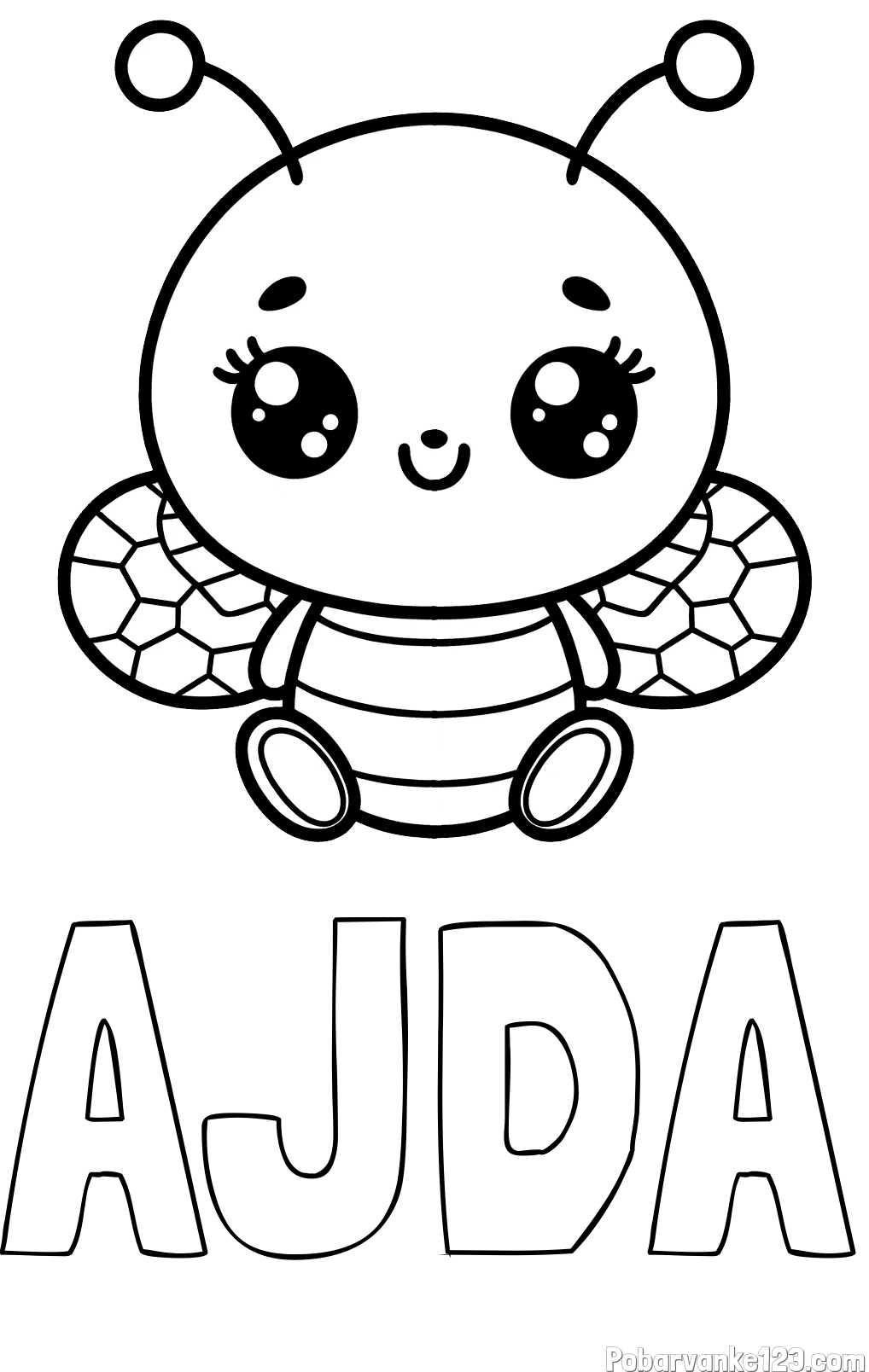 Pobarvanka imena AJDA in otroška pobarvanka ljubke čebele