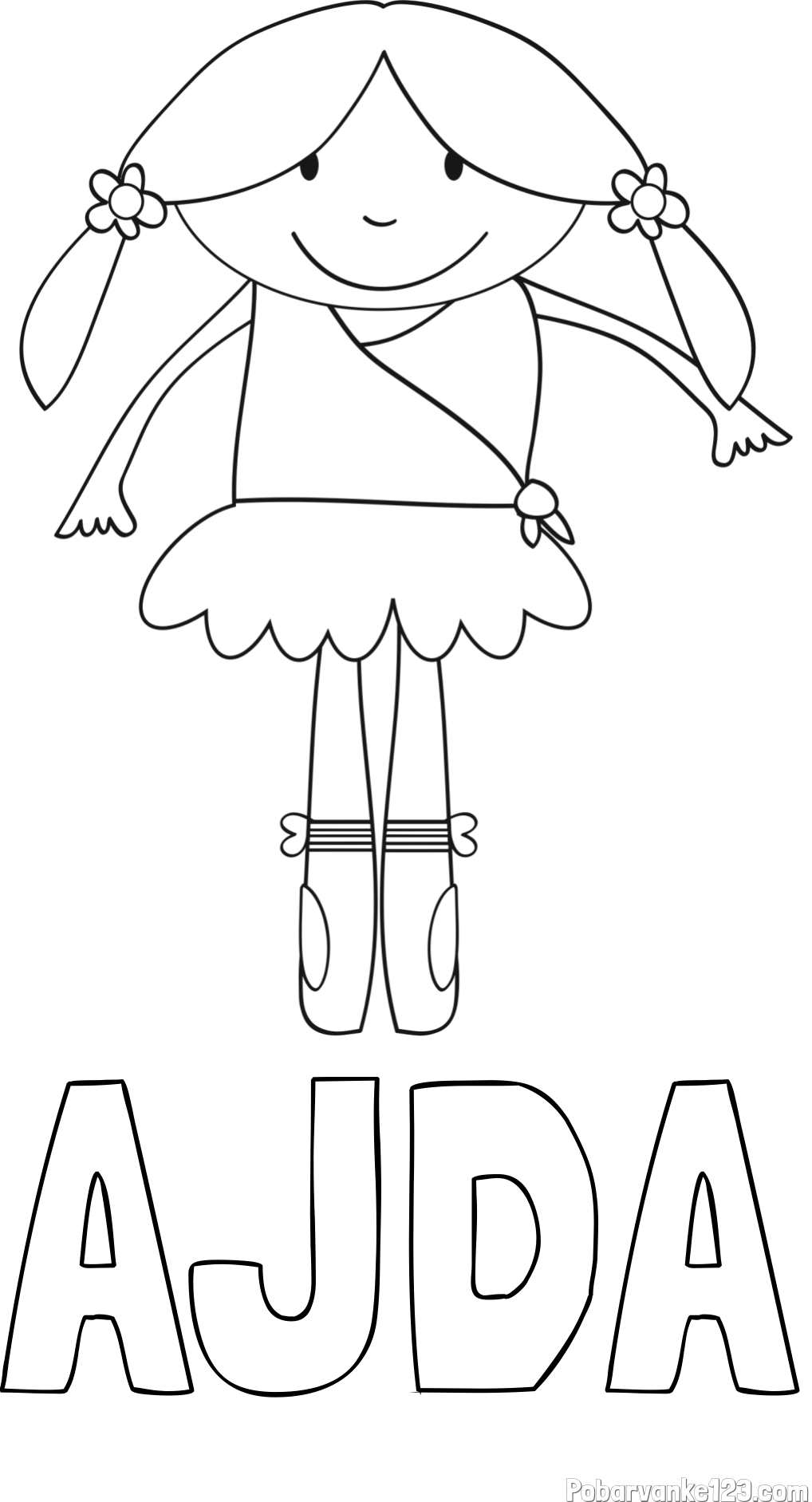 Pobarvanka imena AJDA in otroška pobarvanka nasmejane baletke
