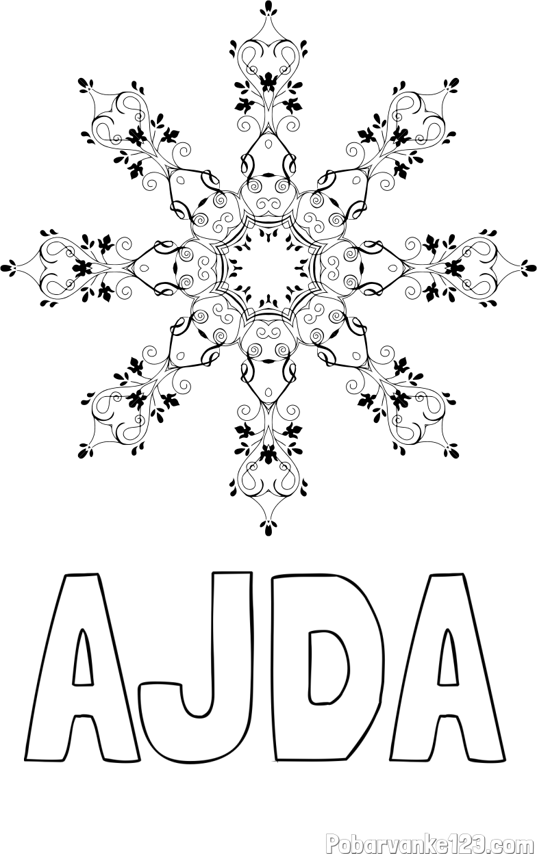 Pobarvanka imena AJDA in pobarvanka abstraktne snežinke